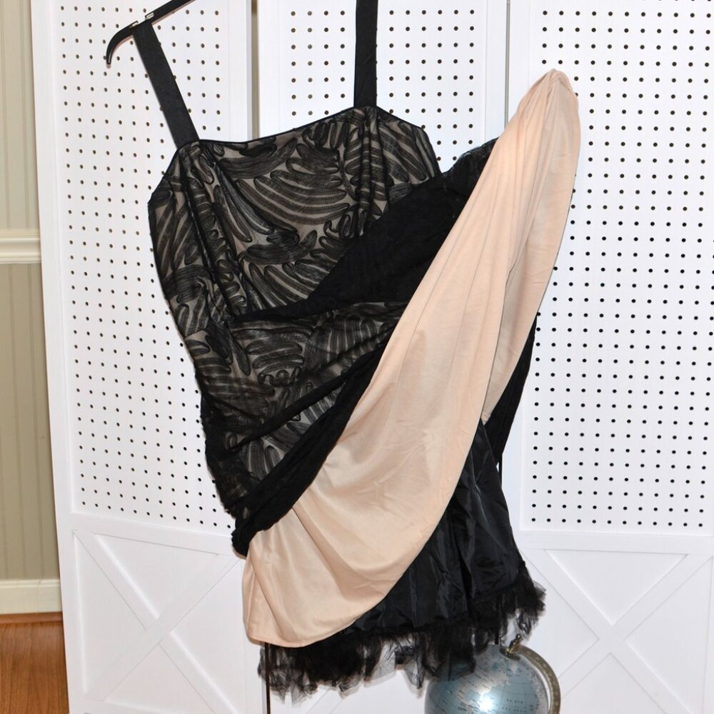 Plus Size 20W R&M Richards Black Mesh Over Nude Cocktail Party Full Skirt Dress - Picture 13 of 16